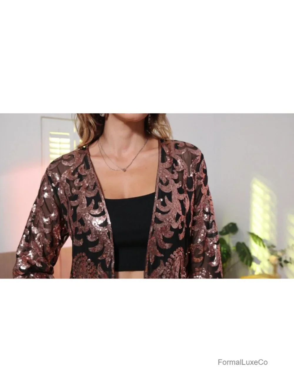 Sparkly Sequin Cardigan Open Front Long Sleeve Party Jacket